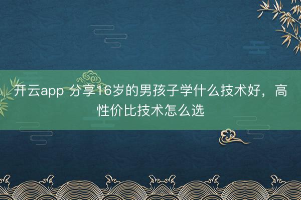 开云app 分享16岁的男孩子学什么技术好，高性价比技术怎么选