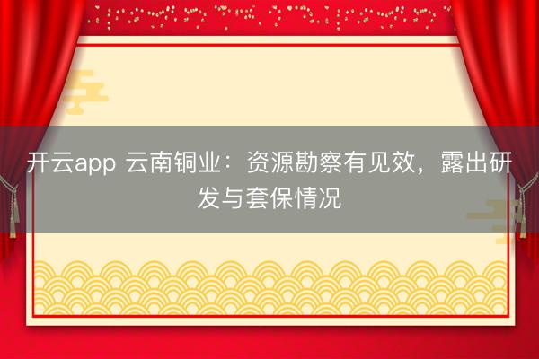 开云app 云南铜业：资源勘察有见效，露出研发与套保情况